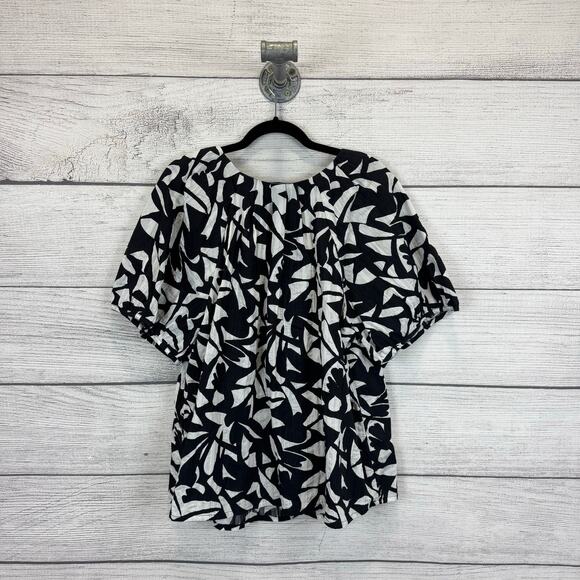 A New Day Plus Size White & Black Floral Puff Sleeve Blouse Size 1X - Picture 2 of 8